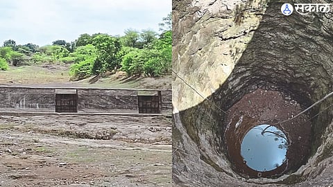 A base reached for lack of water from a well in Shiwar. In the second photograph, the dried-up vessel of the river Buffalo here.