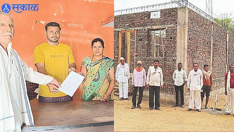 Villagers showing unauthorized construction. In the second photograph, the official giving a statement to the village servants.