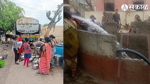 As soon as the tanker arrived, there was a rush from village to village to fill water, pouring water into the well.