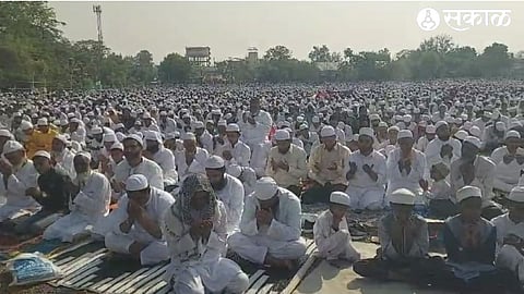 Muslim brothers participating in the main prayer at the police drill Eidgah grounds