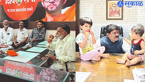 Maha Vikas Aghadi candidate Rajabhau Waje chatting with activists, Mahayuti candidate Hemant Godse playing with his grandson after voting.
