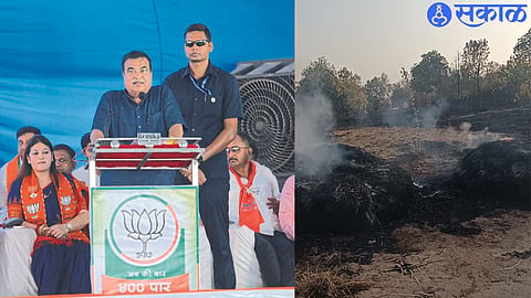 Candidate of Mahayutti in Lok Sabha election Dr. Union Minister Nitin Gadkari speaking at a meeting held on Friday for the campaign of Subhash Bhamre.