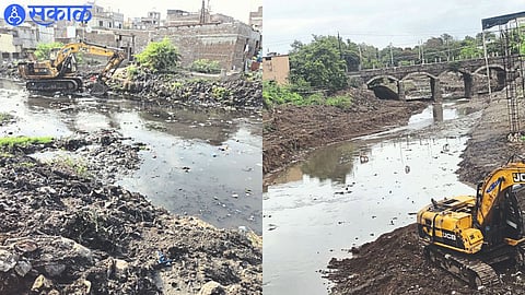 Before the monsoon, the ongoing work of cleaning the drains in the city by the Dhule Municipal Corporation.