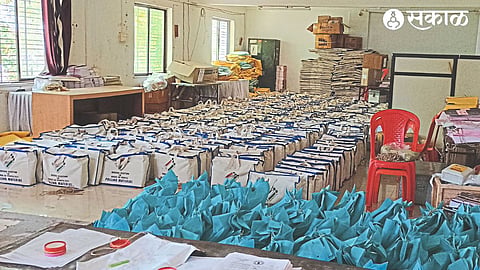 Voting machines and voting materials prepared for distribution in Tehsil Office.