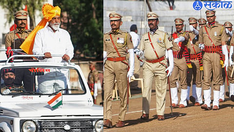 Guardian Minister Dada Bhuse observed parade in main government program organized on occasion of Maharashtra Day.