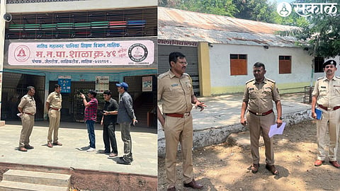 Deputy Commissioner of Police Prashant Bachhav while inspecting the polling station school in Nashik Road area. Along with Assistant Commissioner Dr. Sachin Bari and officers.
