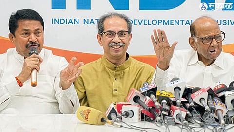 Mahavikas Aghadi leaders during a meeting to finalize seat sharing for the upcoming elections.