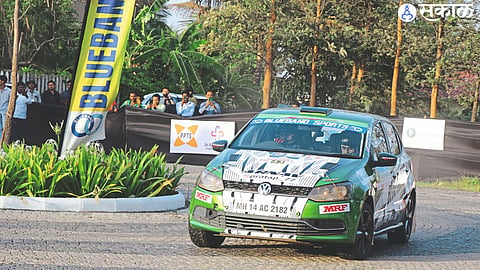 Riders participating in the Super Stage of Rally of Maharashtra held at Hotel Grape County.