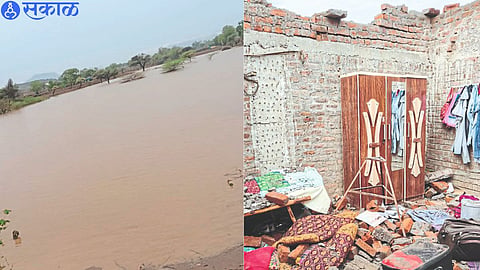 In the very first rain of the Nimon the dam overflowed here; Gulab Shivaram here due to unseasonal rains in Navapur
Kumar's house is in disrepair