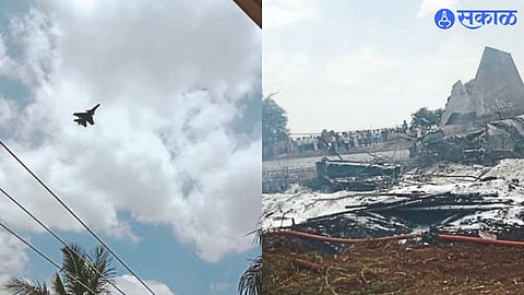 photograph taken by Vijay Ugle of Kerala before Sukhoi plane crashed in Shirasgaon, The second photo damage of the 'Sukhoi-30' aircraft that crashed in the field.
