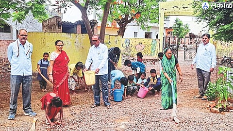 An ongoing cleanliness drive at Zilla Parishad School in Bijnor.