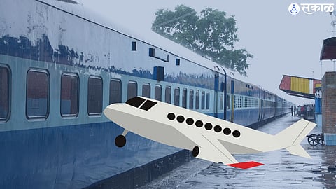 vidarbha Express delayed by four hours due to rain Two trains one flight cancelled for flights delayed