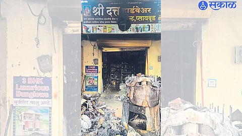 Fire damage to Sridutta Hardware shop.