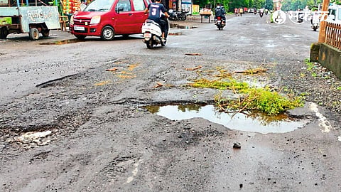 Branches of a tree placed in a pit in front of a petrol pump on Shahada road.