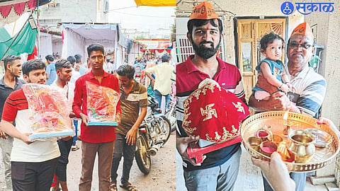 Officers and workers of the board while carrying the idol of Shri Ganesh from the market. While welcoming the Ganesha idol that comes home with ritualistic puja.