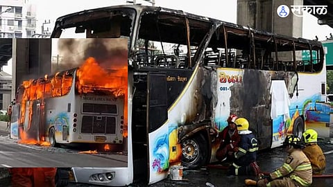 school bus catches fire