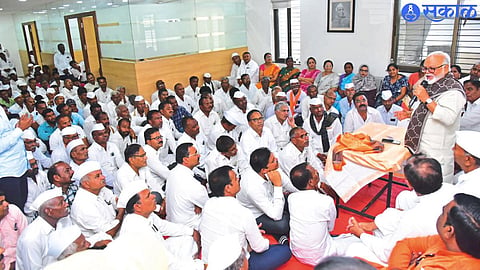 Minister Chhagan Bhujbal while interacting with office bearers and workers in the meeting held at the Liaison Office here.