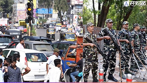 Vehicles stuck in the jam at Menher signal. There was a huge crowd to fill the applications for the assembly elections on Monday, security was deployed at this time.