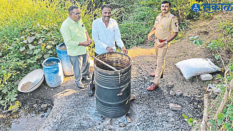 Rural police while destroying illegal village bars in hills and valleys in rural areas.