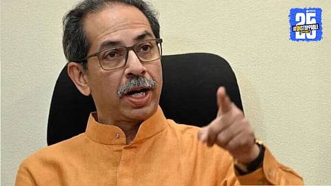 Uddhav Thackeray addressing media on heavy rainfall losses and farmer loan waiver, criticizing Mahayuti government policies.