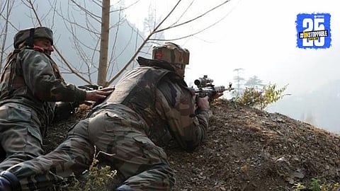 Indian soldiers take positions near the LoC in Poonch district following Pakistan’s ceasefire violation after the Pahalgam terror attack.