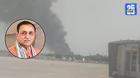 Visual shows the crash site of an Ahmedabad-London international flight that met with an accident just 7 minutes after takeoff. Former Gujarat CM Vijay Rupani was reportedly among the passengers.