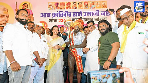 Harshvardhan Sadgir celebrates his victory as Maharashtra Kesari at the grand wrestling event in Yashodhan Patangan.