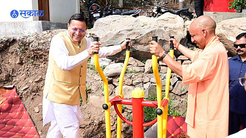 CM Yogi and CM Dhami Perform Workout Together During Village Visit