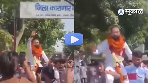 Supporters celebrating and garlanding a rape accused after his release on bail in Ghaziabad, triggering widespread outrage.