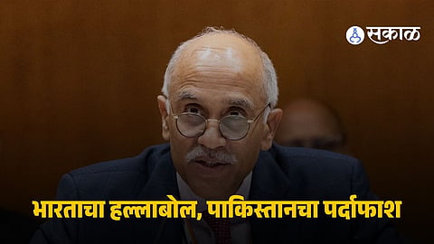 India’s representative addressing the United Nations, strongly condemning Pakistan over cross-border terrorism and civilian attacks.