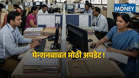 Government employees discussing pension reforms amid 8th Pay Commission updates on NPS vs OPS options.