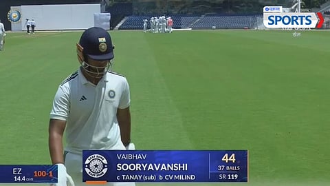 VAIBHAV SOORYAVANSHI OUT FOR 44 IN DULEEP TROPHY FINA