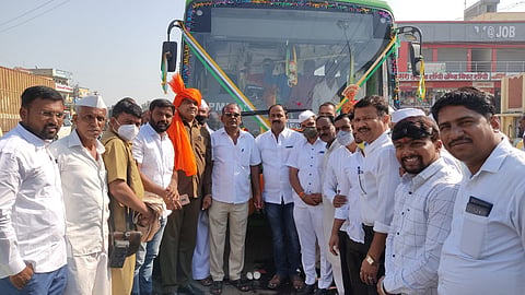 Citizens have welcomed the new bus at Ranjangaon Ganpati.jpg