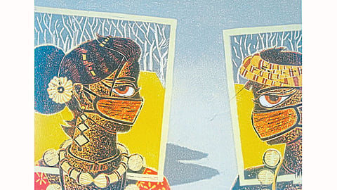 गजराज चव्हाण यांनी लॉकडाउन काळात साकारलेले ‘सोशल डिस्टन्सिंग’ प्रिंट.