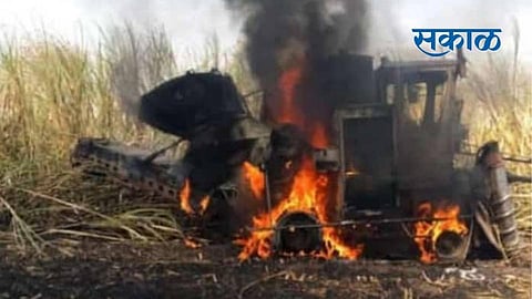 While harvesting sugarcane at Rawatale, the sugarcane system caught fire.jpg