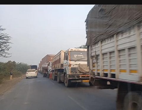 A truck accident on at Ghogargaon on Nagar Solapur Highway