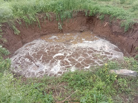 Jambut village in Sangamner taluka the construction of a well collapsed due to rain