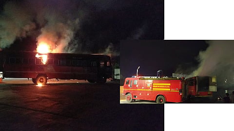 cargo bus suddenly caught fire in Nira Bus Stand