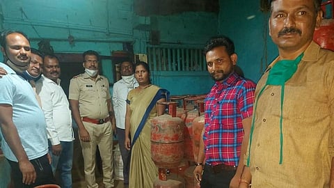 In Rajur village, police have raided a person who stole a domestic gas cylinder and used it illegally