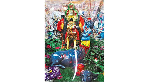 श्री अंबाबाईची अष्टमीनिमित्त महिषासूरमर्दिनी रूपात सालंकृत पूजा