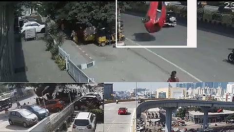 speeding car skids off hyderabad flyover 1 died accident video gone viral