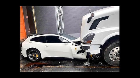 employee crushes boss ferrari gt4 lusso with a truck after getting fired