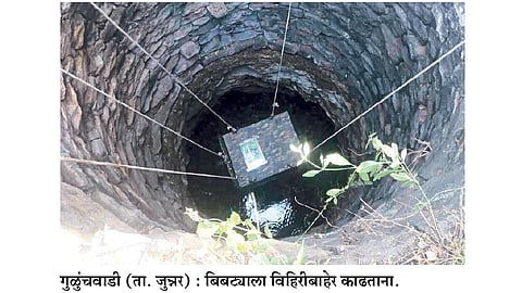 तीन तासांनंतर बिबट्या विहिरीबाहेर..