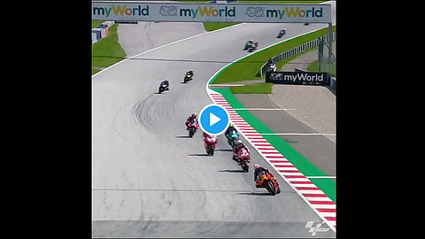 horror video 200mph crash motogp riders collide austrian gp and flying bikes miss valentino rossi
