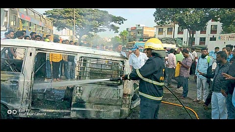 School Van caught fire in pune