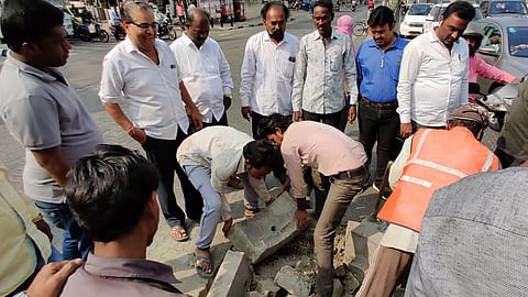 The Divider was removed from senapati road after the agitation of all party workers