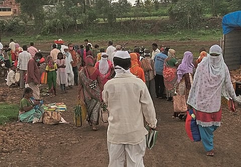 all people gather together for weekly market; even corona enters in erandoli villege
