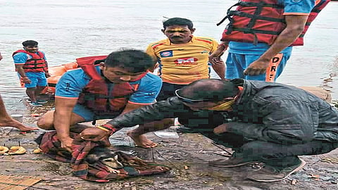 Dhoom knocked as soon as the dog was brought to the river bank