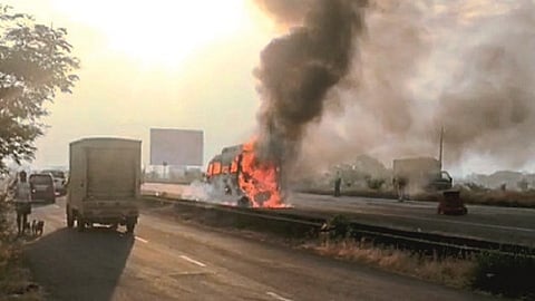 vehicle caught fire