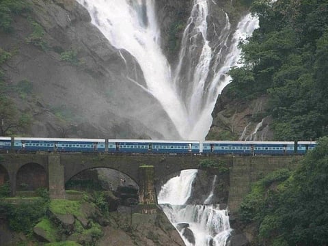famous Dudhsagar Falls in the dense forest on the Karnataka Goa border